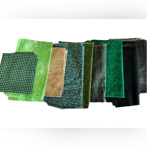 Quilting Fabric Remnants Lot Green Black Tan - Picture 1 of 5